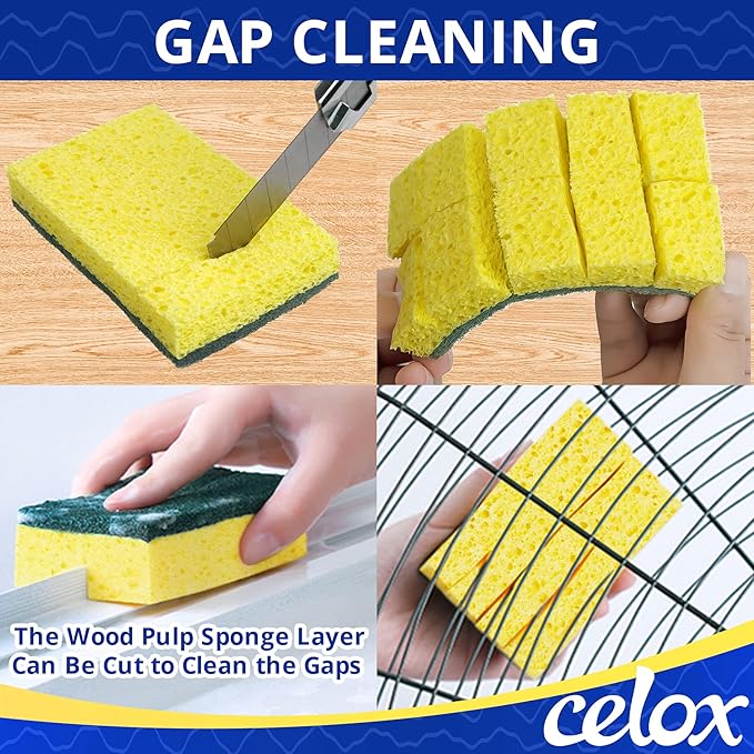 CELOX 36 Pack Dish Sponge for Kitchen, 2 Pack Dish Brush with Soap Dispenser for Kitchen Cleaning