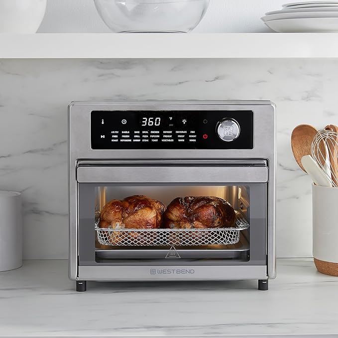 West Bend XL Air Fryer Oven 26-Quart with Digital Controls Easy-View Door and 24 Cooking Presets, Includes Nine Accessories, 1700-Watts, Metallic