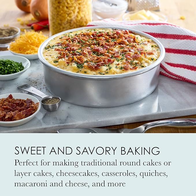 Chicago Metallic Recycled Aluminum 8 inch Round Cake Pan with Natural Aluminum For Even Baking, Built for Everyday Use, Perfect for Round Cakes, Cheesecakes and More