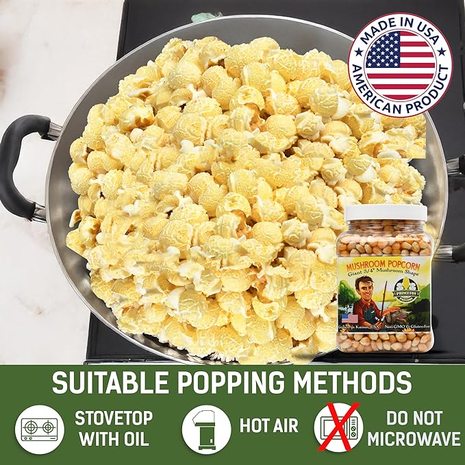 Princeton Popcorn Mushroom Popcorn Kernels - Farmer Direct, Non-GMO, Gluten Free, Un-Popped, Ball Shaped, Old Fashion Popcorn Pops Extra Large popcorn kernels, mushroom popcorn kernels for popping for Air Popper & Stovetop 16oz
