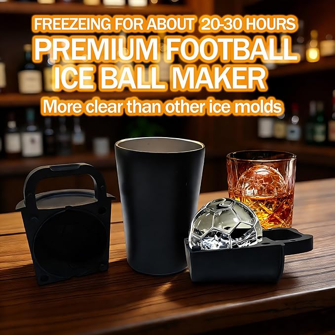 Clear Football Ice Ball Maker - Premium Silicone Mold Makes 2.5" Clear Ice Spheres for Whiskey & Cocktails,for Home Bar, Sports Fans & Entertaining