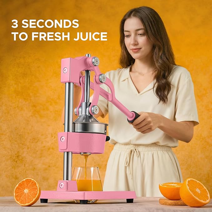 CO-Z Manual Citrus Juicer, Heavy-Duty Manual Juicer with Conical & Flat Pressure Plates, Professional Lemon Squeezer for Orange Pom Lime Lemon Juice, Dishwasher Safe Juice Press, Pink