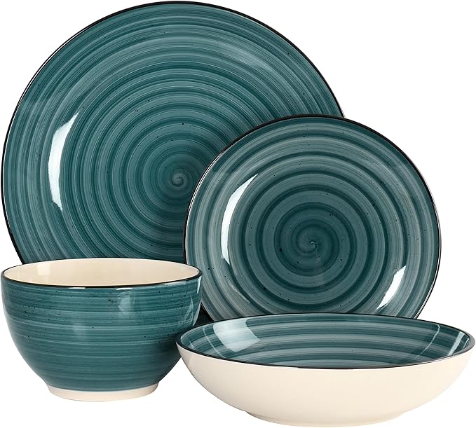 Elama Gia 24 Piece Stoneware Dinnerware Set (Dark Green)
