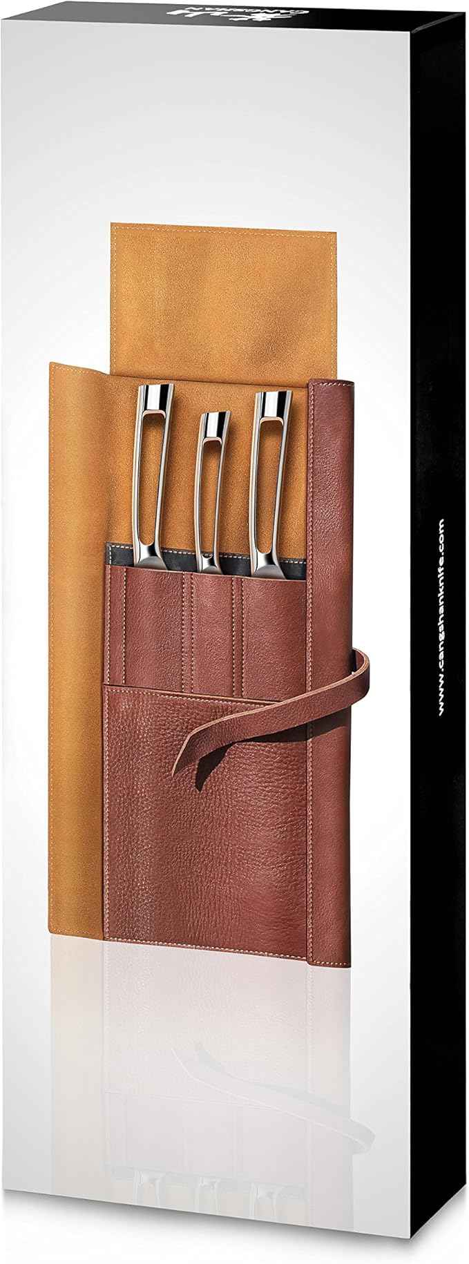 Cangshan N1 Series 4 Piece Leather Roll Knife Set, Silver