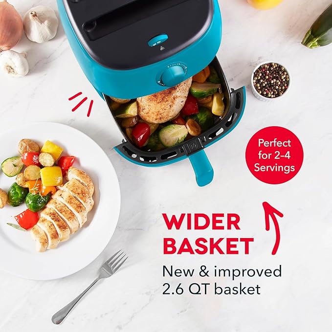 Dash Tasti-Crisp™ Air Fryer - AirCrisp® Technology - Compact Design with Adjustable Temperature Control - Nonstick Fry Basket & Auto Shut-Off Feature - 2.6 Quarts - Teal