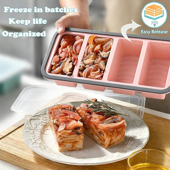 Silicone Soup Freezer Molds for Food, 1/2 Cup Silicone Freezer Trays with Lid for Meal Prep、Frozen Soup、Sauce and Broth, Large Ice Cube Tray - Set of 2