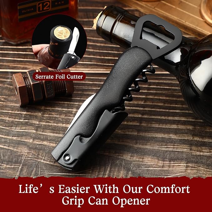Hushee 24 Pcs Wine Opener Bulk with Foil Cutter Corkscrew Key 3 in 1 Red Bottle Opener Professional Stainless Steel Beer Corkscrew for Beverages Bartenders Summer Party(Black)