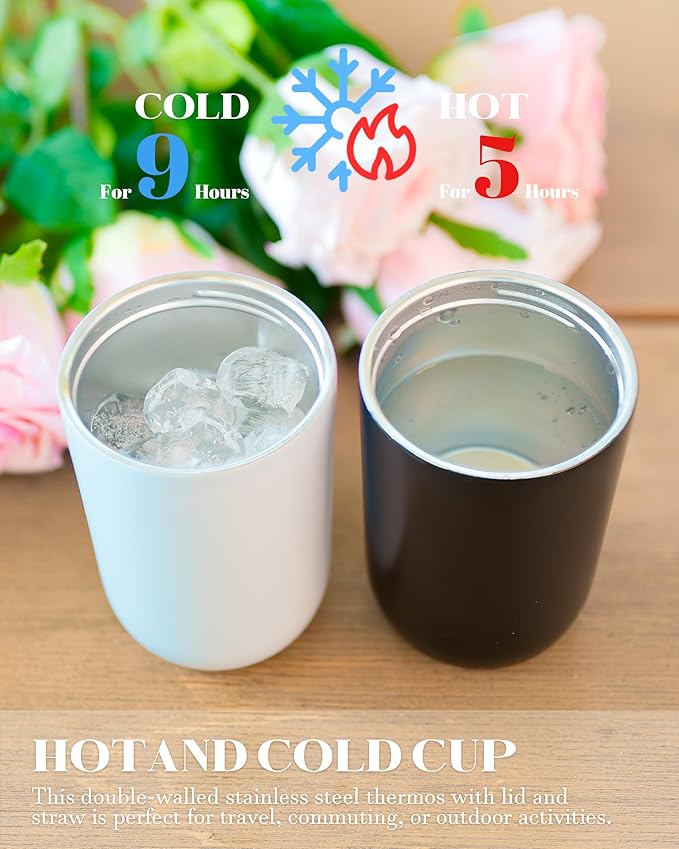 16 oz Insulated Coffee Tumblers, Travel Coffee Tumblers with Straw, Double-Wall Stainless Steel Tumbler, Leak Proof Tumbler, Reusable Cups with Lids for lced and Hot Drinks (Yellow)