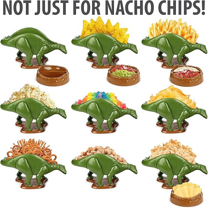 Tacosaurus Rex Dinosaur Taco Holder and Nachosaurus Nacho and Snack Dish Set