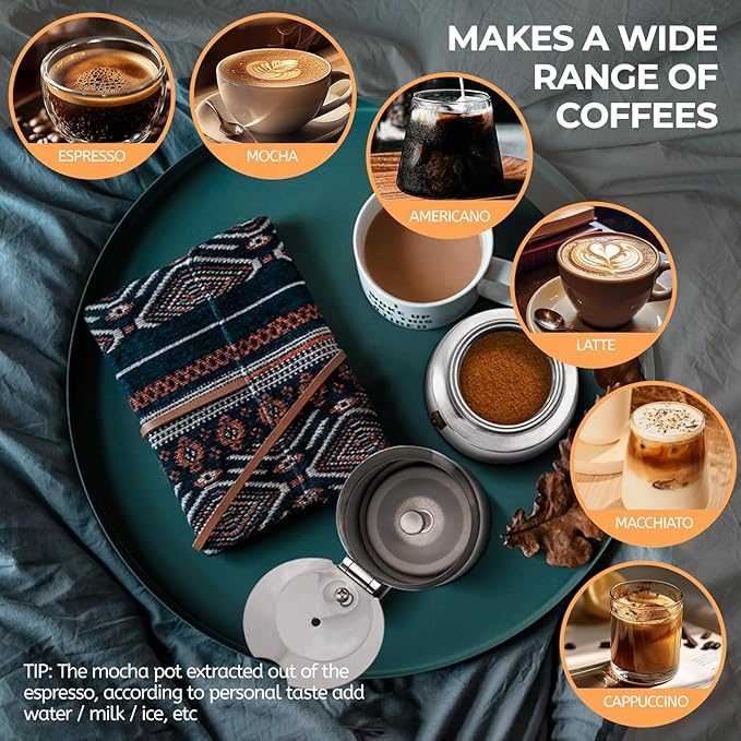 2 Cup 100ml Moka Pot Stainless Steel Espresso Coffee Maker Stovetop Coffeemaker Italian Classic Style Brewing Greca Cafe Mocha Machine for Cafeteras Lover Camping Travel and Home Use 3.3oz