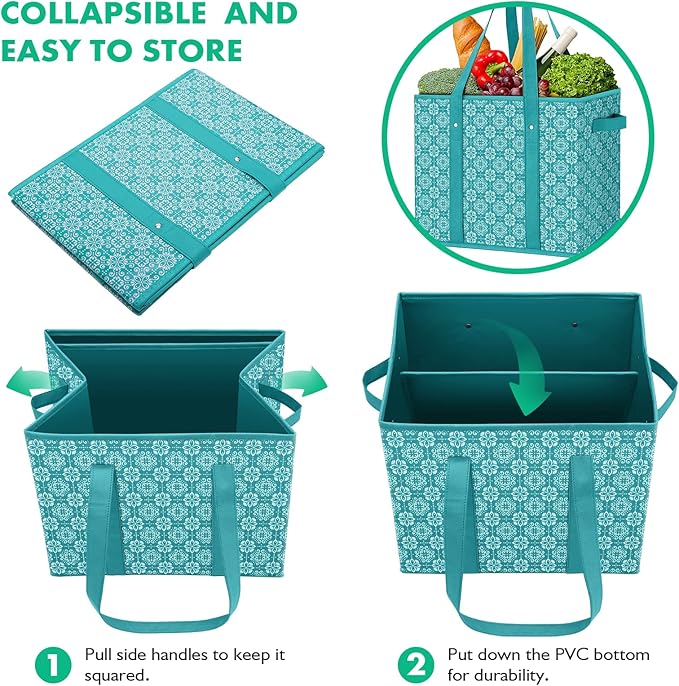 WISELIFE Reusable Grocery Bags [2 Pack],Large Grocery Tote Bag Water Resistant Shopping Bags Foldable Grocery Bag for Clothes,Shoes and Picnic,Green