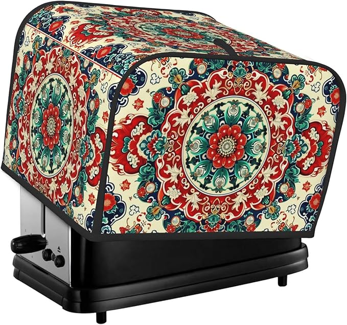 Traditional Retro Pattern Covers for 4 Slice Toasters,Cute Country Bread Machine Cover with Handle,Washable Stain Resistant Kitchen Small Appliance Cover Dining Decor