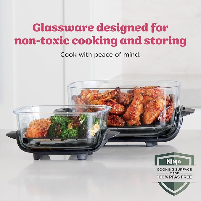 Ninja Crispi 4-in-1 Glass Air Fryer | 450°F | Non-Toxic | 4QT & 6-Cup Glass Containers w/Lids | Microwave, Freezer, Dishwasher Safe | Max Crisp, Air Fry, Bake, Recrisp | Cherry Crush | FN101DR