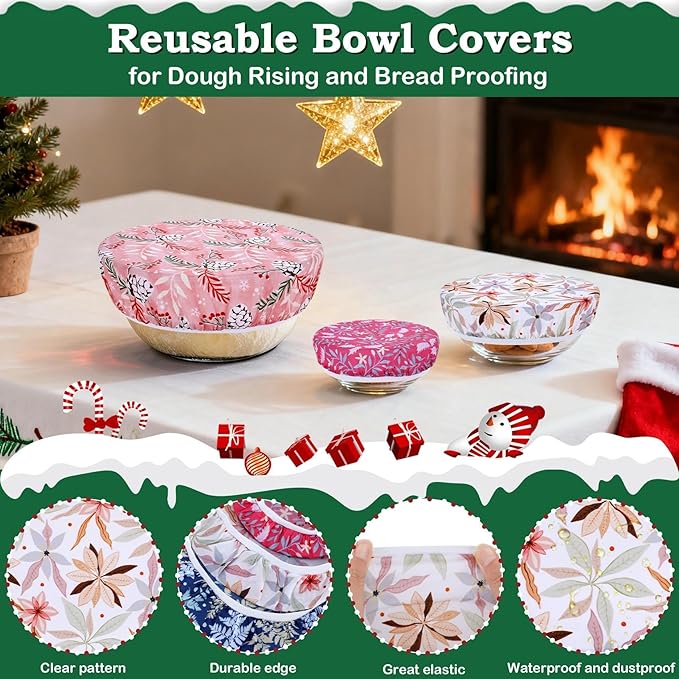 5-Size Reusable Beeswax Bowl Covers for Bread Proofing, Cotton Cloth Flexible Beeswax Wraps for Food Storage (Pinecones)