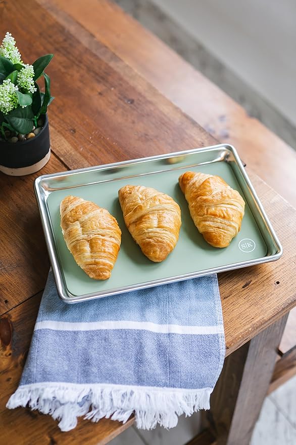 The Silicone Kitchen Silicone Oven Baking Mats, Dishwasher Safe, BPA Free, Extra Thick, Quarter Sheet 8 in by 11.75 in, Green and Gray