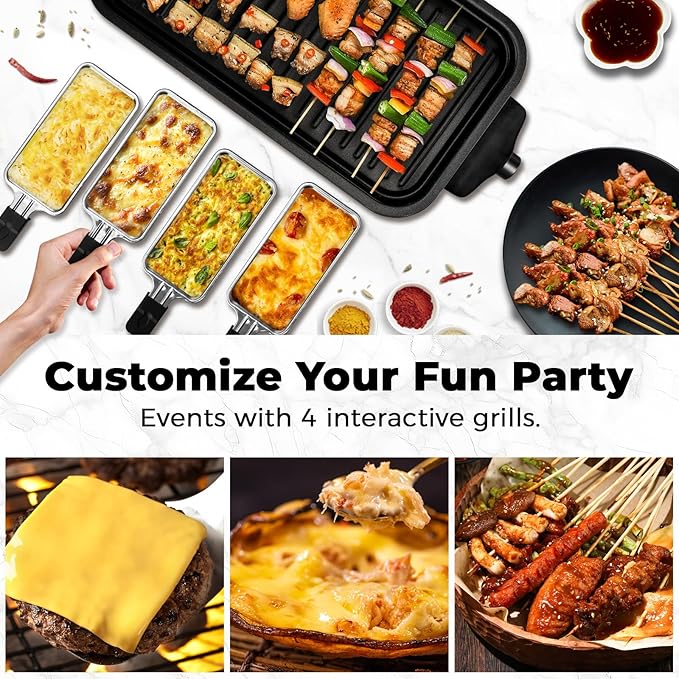 Pukomc Electric Indoor Grill,2 in 1 Indoor Grills for Kitchen with Grill Net & Non-Stick Cooking Removable Plate, Temperature Control, Dishwasher Safe, 1800W Large Smokeless Griddle Black