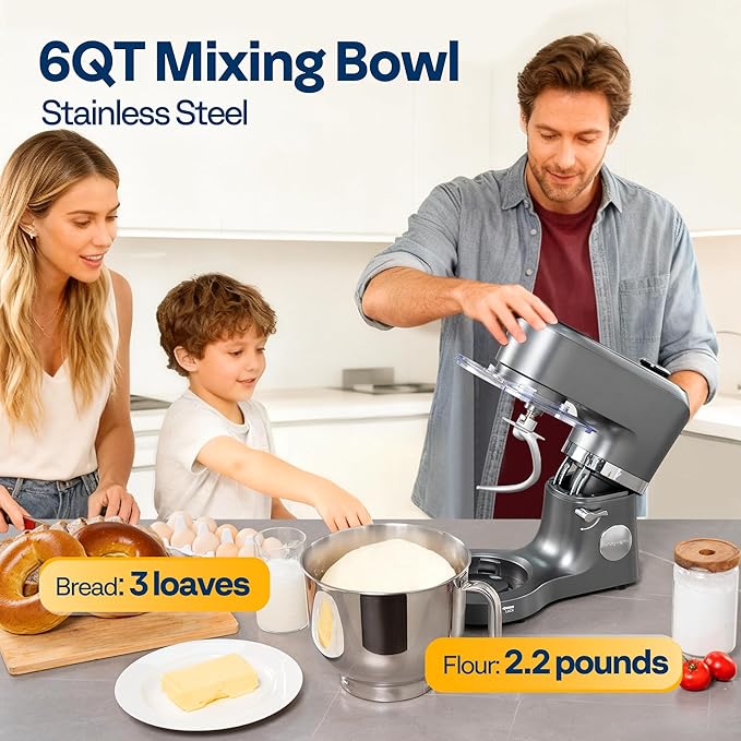 VIVOHOME Stand Mixer with Fermentation, One-Touch Presets, and 6 Qt Bowl, Gray, and VIVOHOME Stainless Steel Juicer Steamer Pot 11 Qt with Tempered Glass Lid
