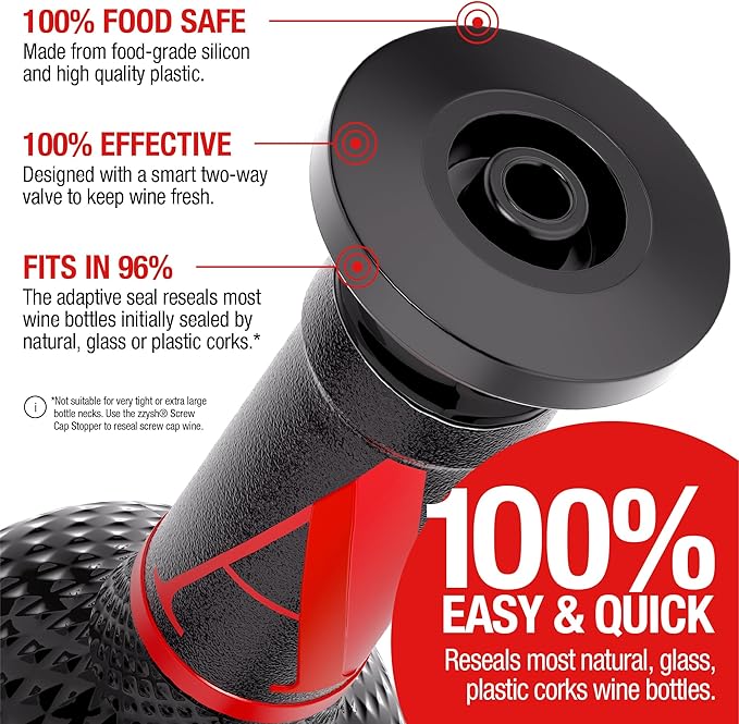 Wine Stopper | Preserve Flavors 8+Weeks | Top-notch Wine Bottle Stopper (Black)