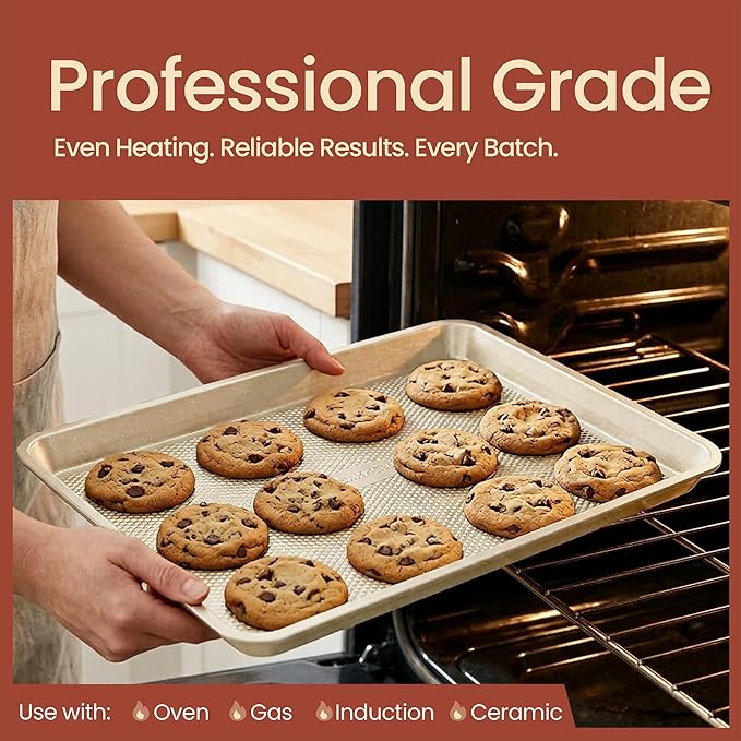 BAKKEN Kitchen Baking Pan - Small, Medium, and Large Cookie Pan (13.58×9.65, 15.75×11, 17.91×12.60), Nonstick, Diamond Texture Bottom, PFOA, PFOS, PTFE Free, Oven Safe (450°F), Pack of 3, White Marble