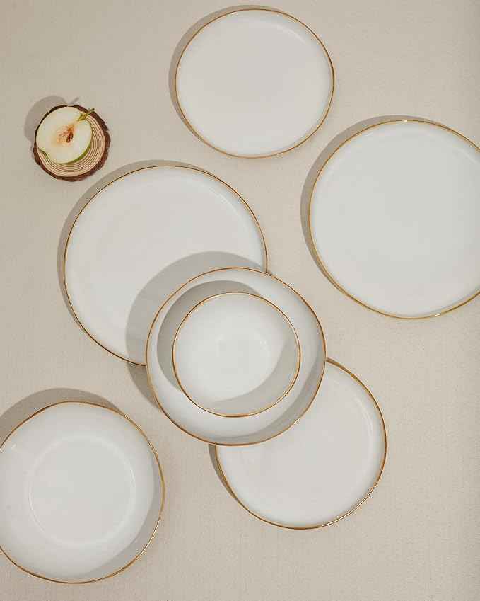 32 Piece White Dinnerware Set with Pasta Bowls, Reactive Glaze Stoneware for 8 | Perfect for Multi‑Course Dinners, Hosting Large Groups, Holiday Serving Needs