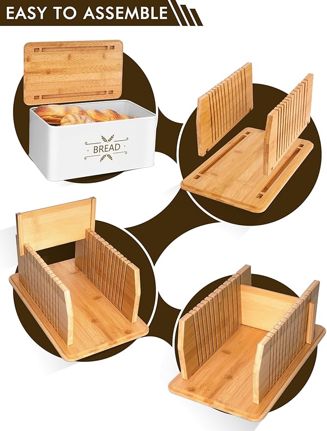 3 in 1 Bread Slicer for Homemade Bread with Box, Metal Bread Storage Container, Foldable Slicer Guide for Kitchen Countertop