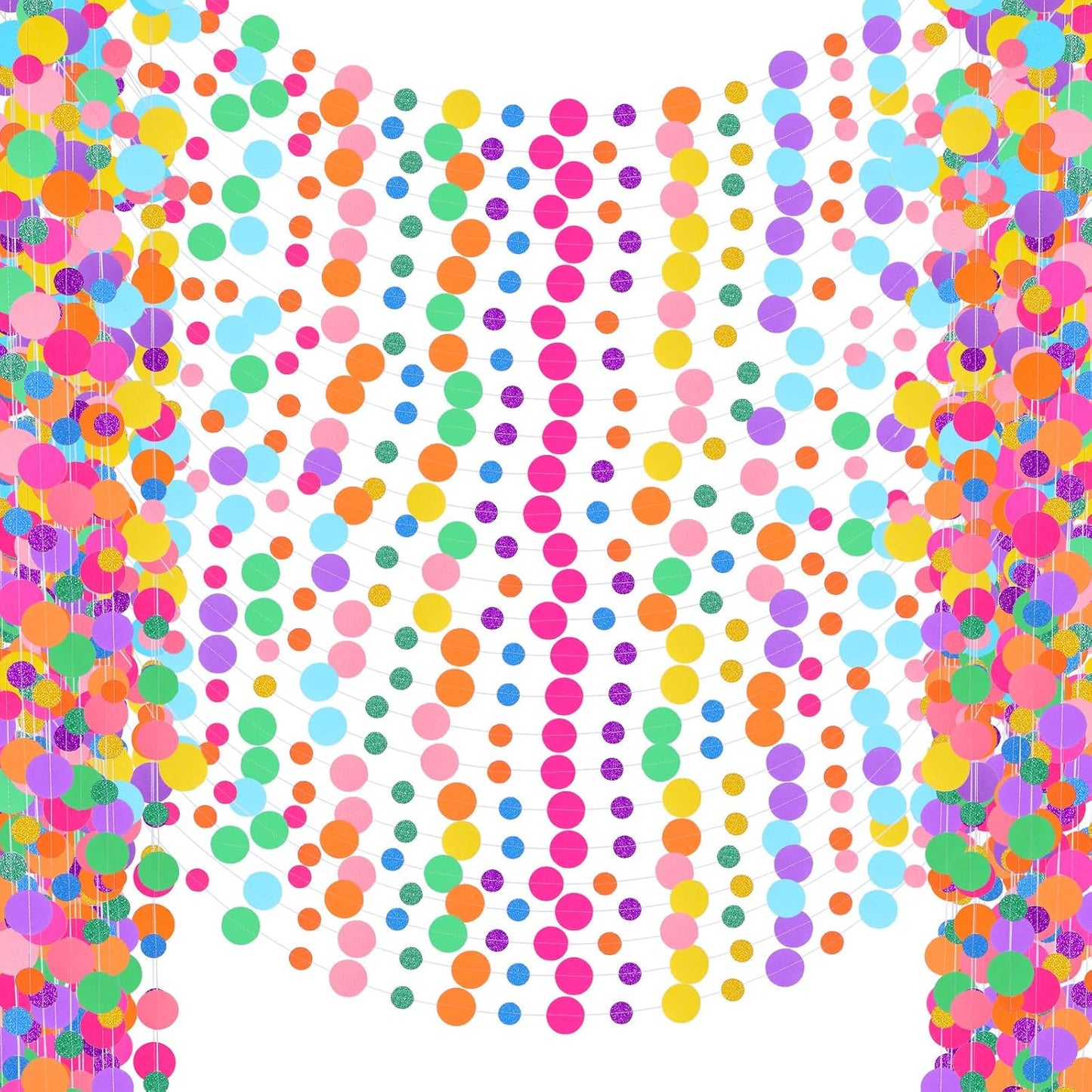 Outus 40 Pieces Colorful Dots Paper Garland Round Glitter Garland Hanging Confetti Streamers Backdrop Decoration for Birthday Classroom Candy Sprinkles Trunk or Treat Party (Rainbow)