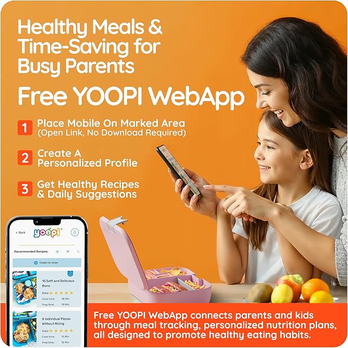 YOOPI Lunch Boxes for Kids–Toddler Bento Box with 4 Leakproof Compartment Food Bentobox Container,Lunch Box for School with Lunchbox Containers, Lightweight Sandwich Box & Snack Box (Light Pink)