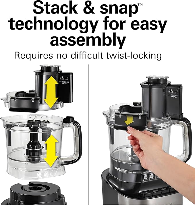 Hamilton Beach Stack & Snap Food Processor with Bowl Scraper, 10 Cup Capacity, Black, (Renewed) R70822