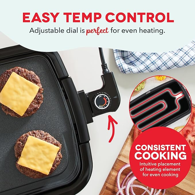 Dash Deluxe Everyday Griddle - Electric Griddle with Removable Plate - Nonstick, Easy-Clean Surface & Anti-Slip Base - Recipe Book Included - Navy