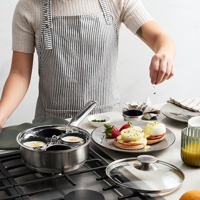 Demeyere Resto Ceramic coating 4-cup Stainless Steel Egg Poacher Set
