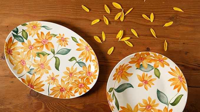 Bloomhouse Sunnyflower 2 Piece Hand-Painted Floral Stoneware Serving Set