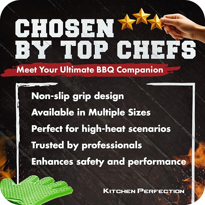 Kitchen perfection XL Silicone Smoker Oven Gloves-Extreme Heat Resistant BBQ Gloves-Handle Hot Food Right on Your Grill Fryer&Pit|Waterproof Grilling Cooking Baking Mitts|Superior Value Set+3 Bonuses
