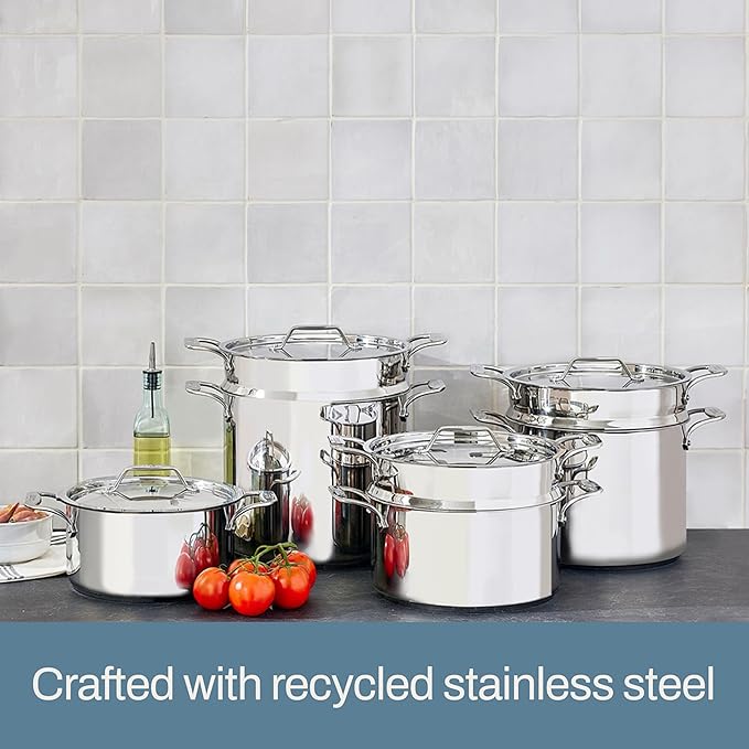 All-Clad Simply Strain Stainless Steel Stockpot, Multipot With Insert & Lid, 16 Quart Induction Oven Broiler Safe 600F, Strainer, Pasta Strainer with Handle, Steamer Pot, Pots and Pans, Silver