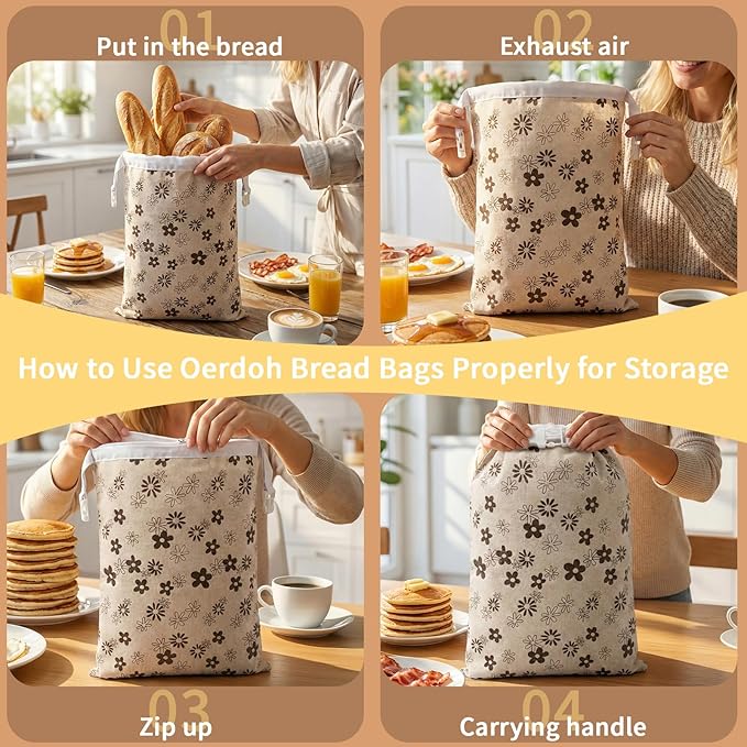 Reusable Beeswax Bread Bags-17"x13" Large Bread Bags for Sourdough & Homemade Cloth BreadBags Keeps Fresh Longer 2Pack (Flower Pattern) | Flower Pattern, Beeswax Bread Bag, Large Size, Zipper, Snap-on