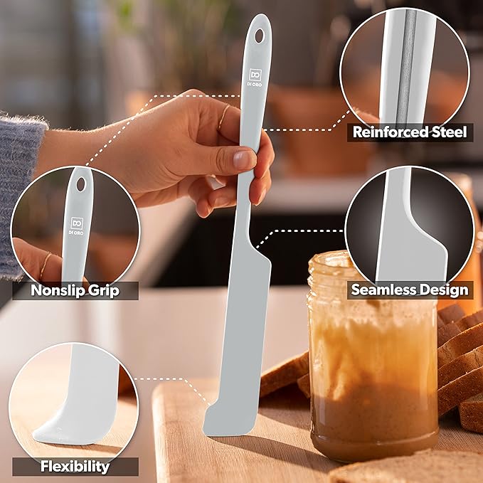 DI ORO Silicone Jar Spatulas for Scraping - Rubber Spatulas Silicone Heat Resistant - Kitchen Spatulas Nonstick Cookware Safe - Silicone Utensil Set for Blenders, Mixing, Baking, & Makeup (5pc, Stone)