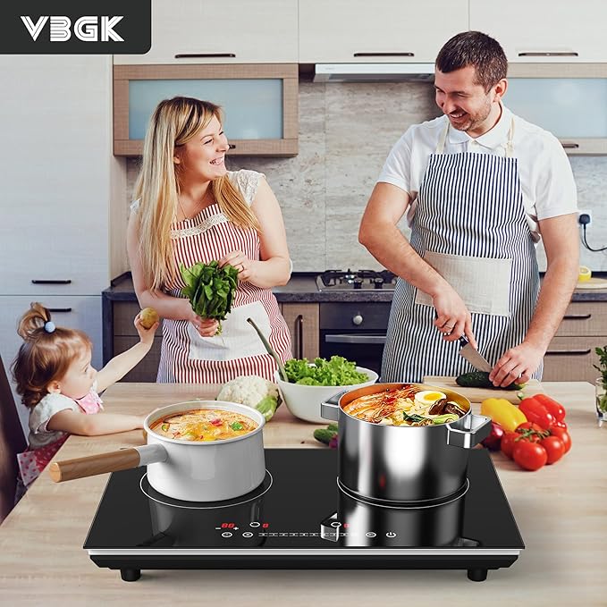 VBGK Double Induction Cooktop,4000W 2 burner induction cooktop,110V Hot Plate Electric Burner Portable Induction cooktop 2 burner with LCD Touch Screen 9 Levels Settings Child Safety Lock & Timer