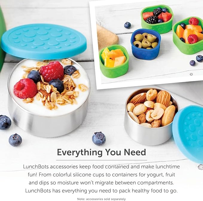 LunchBots Large Cinco Stainless Steel Lunch Container - Five Section Design Holds a Variety of Foods - Metal Bento Box for Kids or Adults - Dishwasher Safe - Stainless Lid - Aqua Dots