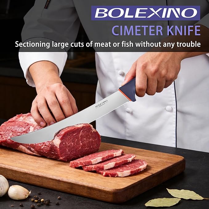 10.5 inch Curved Cimeter Knife W/Non-slip Softgrip, Butcher Knife For Meat Cutting, X50CrMoV15 Stainless Steel, Ideal for Hunting, Kitchen & Home Use