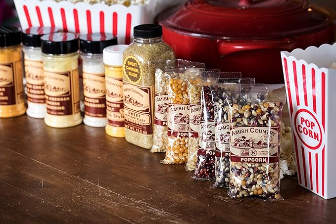 Amish Country Popcorn | 6-4 oz Bags | Variety Popcorn Kernel Set with Toppings | Old Fashioned, Non-GMO and Gluten Free