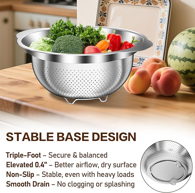 Stainless Steel Colander for Kitchen, 5 Quarts Stainless Steel Strainer, Pasta Strainer for Spaghetti Fruits Vegetables Cooking Food, Large Capacity with Handle Kitchen Food Strainer Basket - 1 Pack
