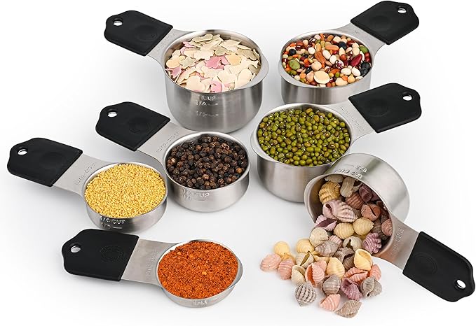 Magnetic Measuring Cups and Spoons Set 14, Stainless Steel Measuring Cups and Spoons Set, Heavy Duty Metric Measuring cups & Spoons with Leveler for Baking & Cooking, Black