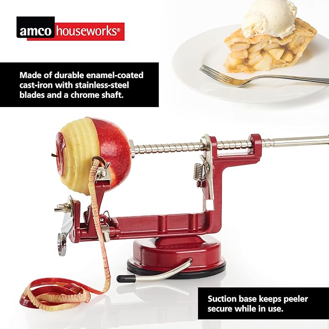 Back To Basics A505 Peel Away Apple Peeler (Casr Iron Suction Base), Red