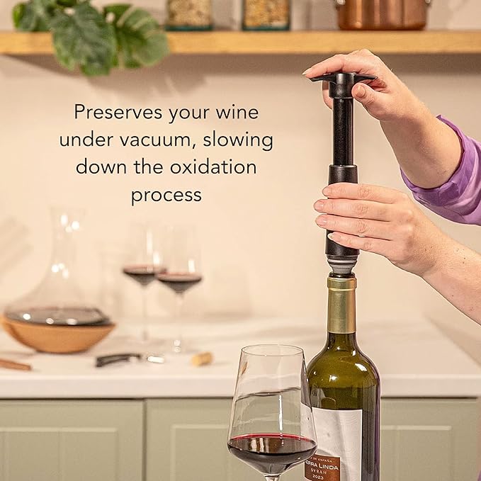 Vacu Vin Original Wine Saver with 2 Vacuum Bottle Stoppers – Wine Preserver Pump for Red or White Wine – Manual Air Remover System – Airtight Seal – Keep Wine Fresh Longer – Black