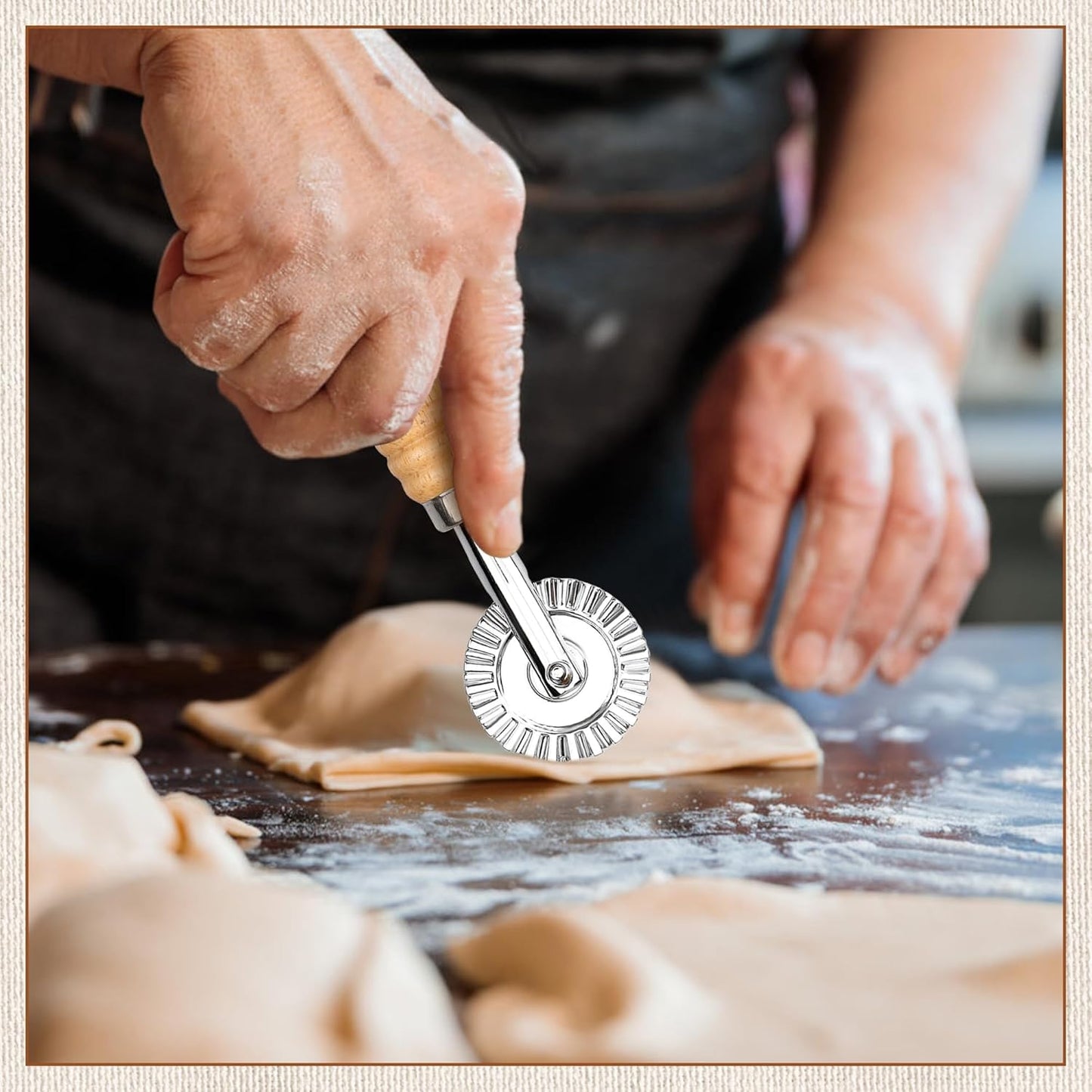 Long Handle Small Cutter Wheel - Exquisite Wooden Handle, Perfect for Pasta, Pizza, Ravioli, Cookie - Versatile Crinkle and Pastry Cutter for Effortless Slicing