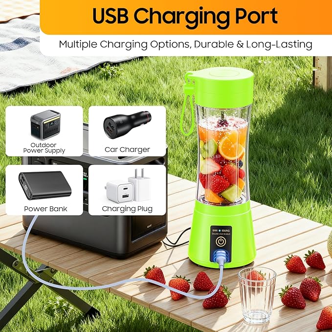 Portable Blender for Smoothies & Shakes - Cordless Personal Size Blender with 6 Blades, 380Ml Juice Cup, Lightweight & Rechargeable, Freshly Squeezed for Picnic/Sports/Office
