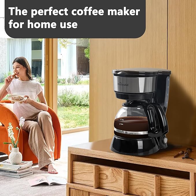 5 Cup Coffee Maker, Compact Small Coffee Machine for 1-2 People, 0.75L Glass Carafe, 2-Hour Auto Shut-Off, 650W Fast Brew, Space Saving for Apartment, Dorm & Office