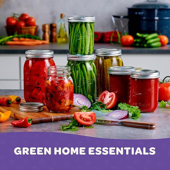 SEWANTA Wide Mouth Mason Jars 16 oz [10 Pack] With mason jar lids and Bands, mason jars 16 oz - For Canning, Fermenting, Pickling - Jar Décor - Microwave/Dishwasher Safe.