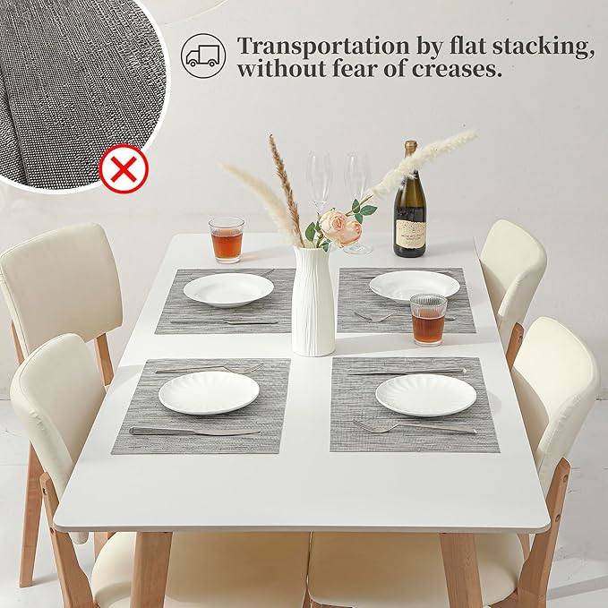 Leetaltree Silver Placemats Set of 12 - Heat Resistant Non-Slip Place mats for Dining Table, Washable Durable PVC Vinyl Woven Table Mats（Sliver, 12）