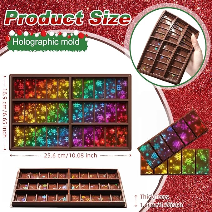 Ziliny Rectangle,Rectangle Holographic Chocolate Bar Mold Silicone, Rainbow Light Effect Chocolate Bar Deep Thick Molds for DIY Candy Dessert Baking, Candy, Wax Melts, Cake Decoration