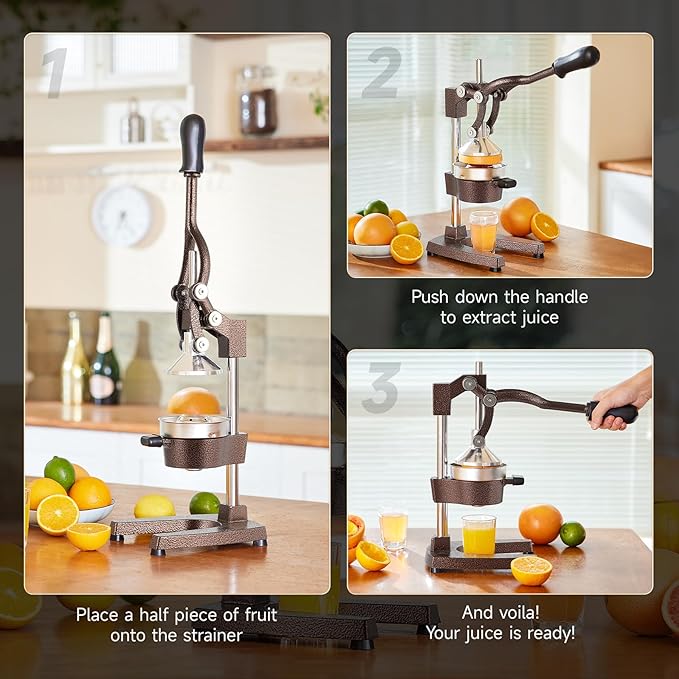CO-Z Hand Press Juicer Machine, Manual Orange Juicer and Professional Citrus Juice Press for Orange Watermelon Pom Lime Lemon Juice Cocktail, Commercial Lemon Squeezer and Orange Crusher, Copper